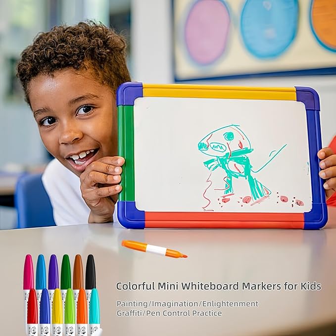 Colorful Mini Whiteboard Markers for Kids, 12 Non-Toxic Fine Tip Dry Erase Markers, Low-Odor Doodling & Drawing Pens, 3.8in Small Art Set for School & Home (12 Pack)