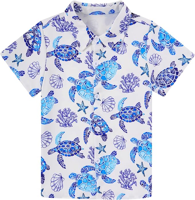 Enlifety 2-10T Kids Hawaiian Shirt Boys Short Sleeve Button Down Shirts Hawaii Summer Casual Blouse