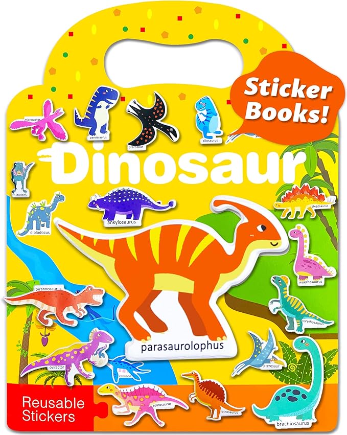 Benresive Reusable Sticker Book for Toddlers, Stickers for Kids, Travel Toys for Arts & Crafts Activities, Birthday Gift for Boys & Girls, Dinosaur Themes