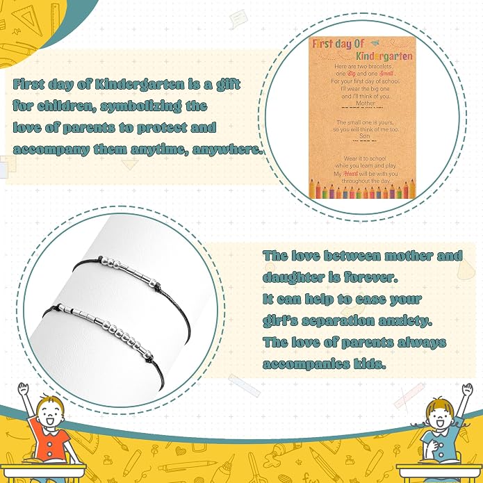 Back to School Supplies, First Day of Kindergarten Bracelet, Back to School Bracelet Mommy and Me, Prek Matching Wish Bracelets Set, Adjustable Bracelet for Boys Girls Gifts Stuff Bulk