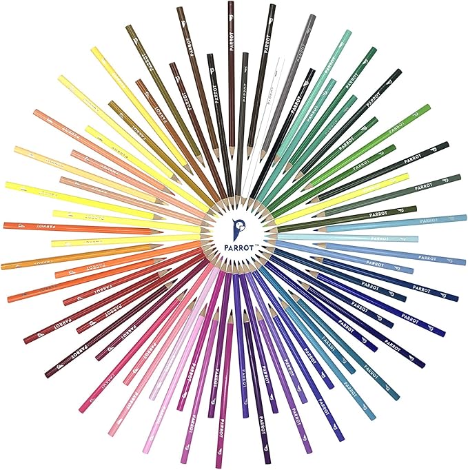 PARROT Premier 72ct Wooden Colored Pencils, Soft Core, Triangular-Shaped, Pre-Sharpened, for Artists, Adult & Kids Coloring Book, Perfect for Drawing, Coloring, Blending, and Shading