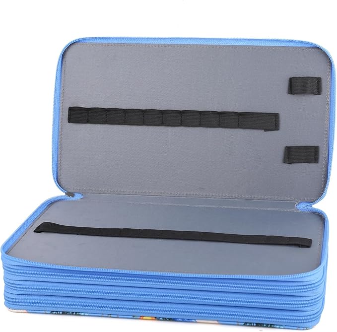 Colored Pencil Case - Large Capacity Colored Pencil Holder with Zipper Closure Twill Fabric Pencil Case for 300 Colored Pencils or 200 Gel Pen, Pencil Case Organizer for Artist (Blue Flower)