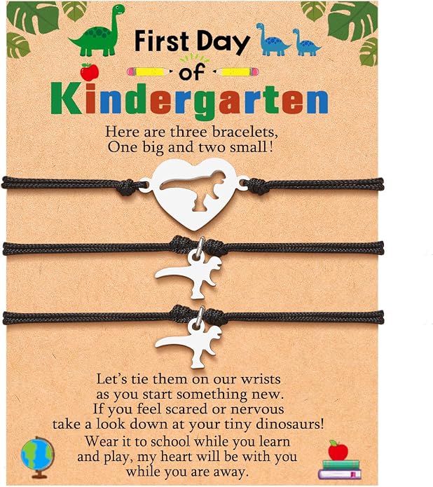 UNGENT THEM Back to School Bracelet Mother Son Dinosaur First Day of School Gifts for Boys Girls