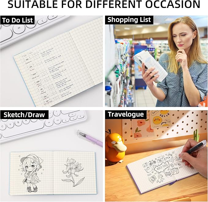 BOBO RABBIT 3 Pack Mini Grid Notebooks Pocket Size Graph Paper Journal Total 600 Pages Steno Pads Memo Notebook Small Softcover Leather Cartoon Capybara Pattern Cute Journal for Writing Sketching Drawing Lay Flat, 3.9"x3.9" Inner(Mini Square)