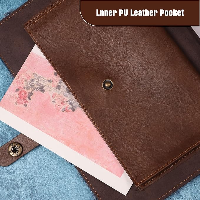 TIEFOSSI Denim Journal for Women Men, Vintage PU Leather Journals, College Ruled Notebook with 6 Ring Binder, Refillable Notebooks with Pockets for School Travel Sketch 7 x 9.2 in