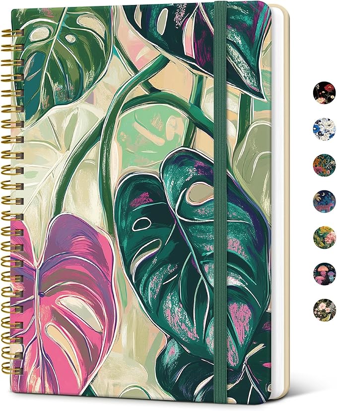Taja Lined Spiral Notebook Journal for Women A5(5.8" × 8.3"), Cute Hardcover Notebook for Work, School & Note Taking, Pretty College Ruled Journal for Writing, 140 Pages, Monstera