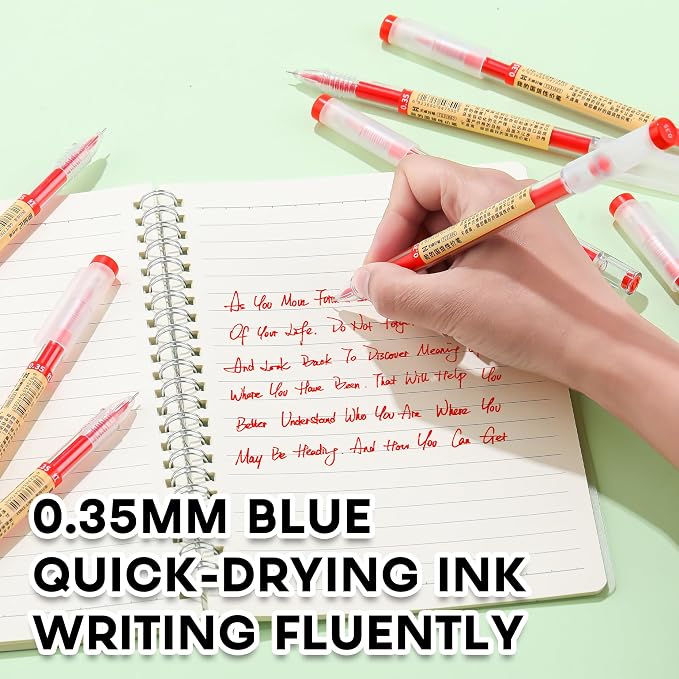 Japanese Style Red Gel Ink Pens, 0.35mm Extra Fine Point, No Smudge Quick Drying, Japanese Ink Pen for Journal Planners, Thin Notebook Paper, Office School Supplies, 24 Pack, Writing Drawing