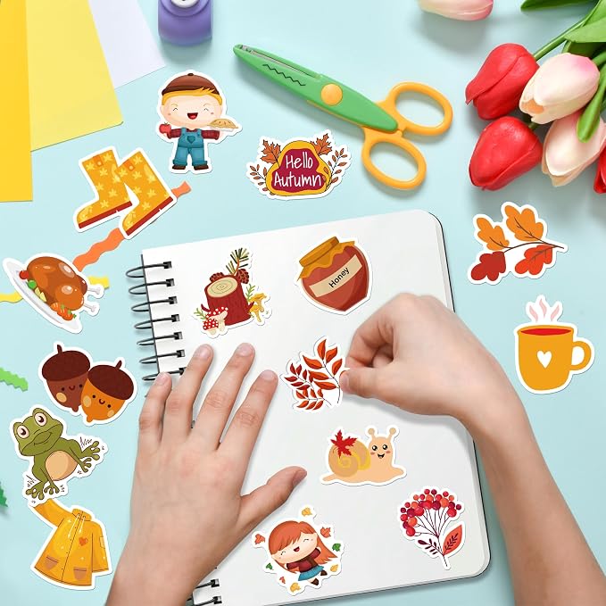 OHOME Fall Stickers | 100 PCS Thanksgiving Stickers for Kids - Vinyl Thanksgiving Games Toys Gifts Activities Essentials Party Favors Supplies - Friendsgiving Crafts Bulk for Classroom Home