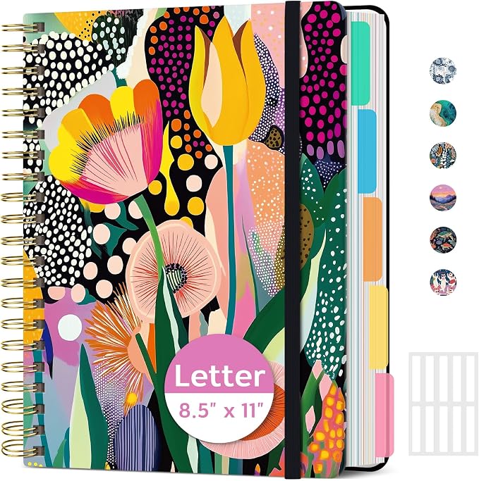 ZOTIA Large Spiral Notebooks for Work 5 Subject with Removable Dividers