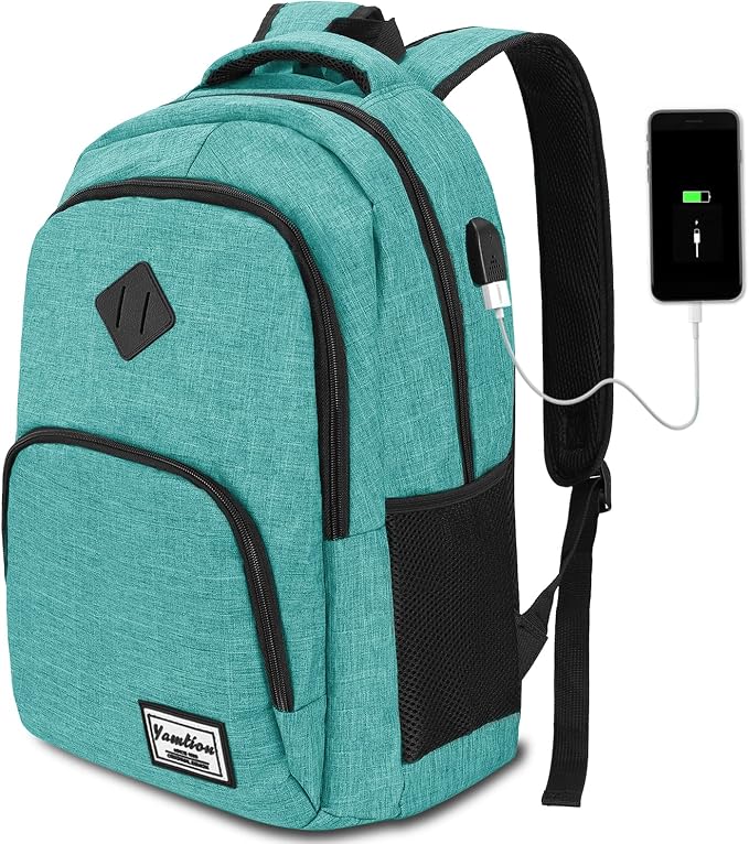 YAMTION School Backpack for Teen Girls and Boys,Laptop Bookbag for College with USB Charging Port,Green