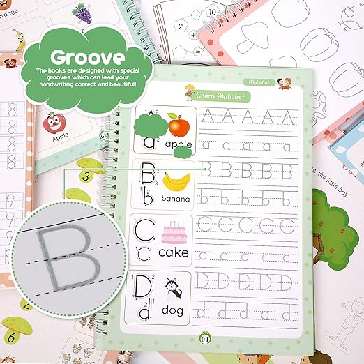 Magical Handwriting Workbooks Handwriting Practice Copybook Aid Magic Pen Reusable Copybook Grooves Template Design for Children Books Suitable for Children's Learning