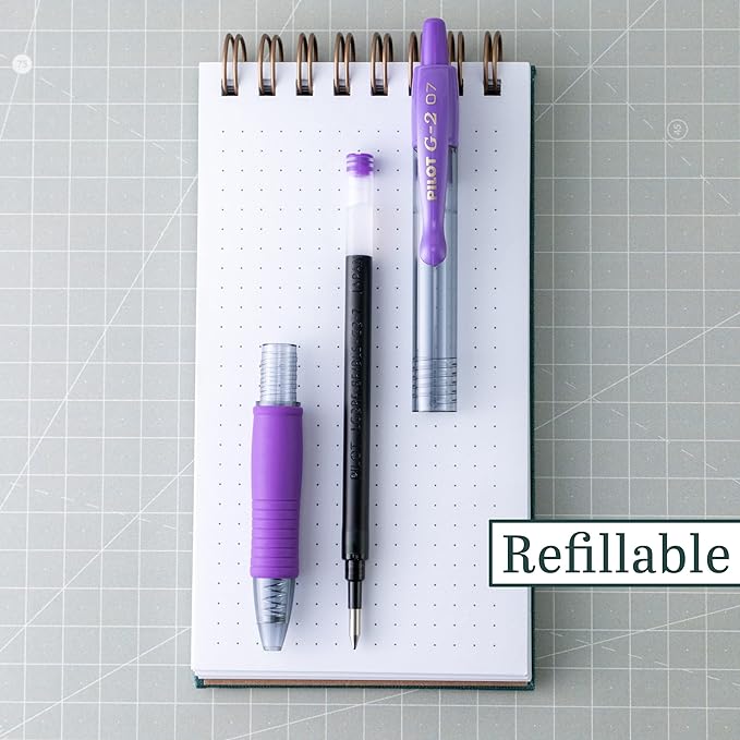 Pilot G2 Premium Gel Roller Pens, Fine Point 0.7 mm, Purple Ink, Pack of 12 - Ideal for School, Journaling and Office Writing