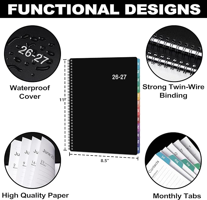Planner 2026-2027 - Weekly Monthly Planner from July 2026 to June 2027, Academic Planner 2026-2027 with Spiral Bound, 8.5'' x 11''
