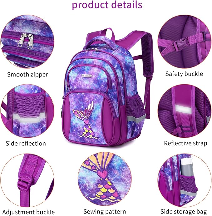 Cusangel Kids Backpack for Girls Preschool Elementary Kindergarten Mermaid School Bag 15.6″ Multifunctional Cute Large Capacity