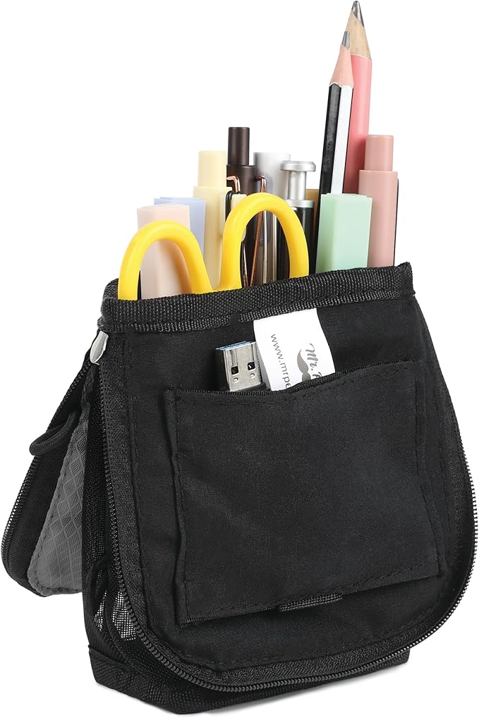 Mr. Pen- Standing Pencil Case Pouch, Sit & Lay Mesh-View Design, Black & Gray, Interior Pocket & 2 Elastic Binder Loops, Cute Pencil Case for Girls and Boys