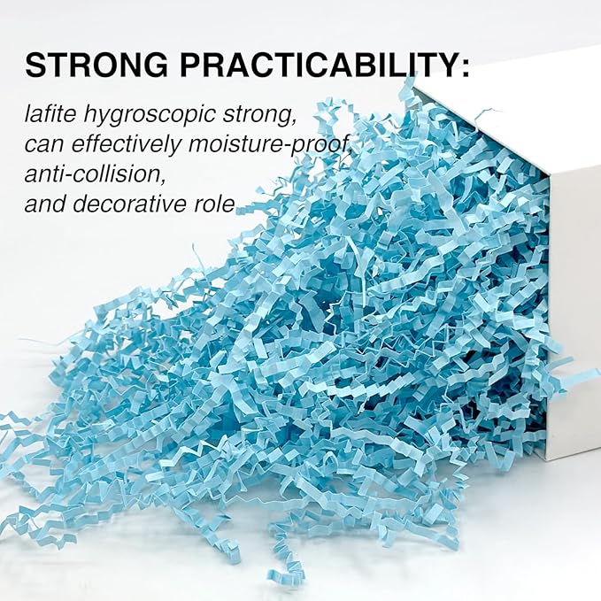 1LB Crinkle Cut Paper Shred Filler for Gift Box Bag and Basket On Holidays(Light Blue)