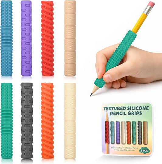 Textured Silicone Pencil Grips, Sensory Pencil Fidget Sleeves for Kids, Teens, Adults with ADHD, Autism, Anxiety Relief, Writing Aid Tools ADHD Tools (8 Packs)