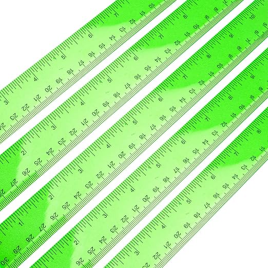 5 Pieces Transparent Green Plastic Ruler, 12 inch (30cm) Ruler, Pack of 5, Clear Ruler, Plastic Ruler, Rulers for Kids, Measuring Tools, Ruler Set, Ruler inches and Centimeters (Green)