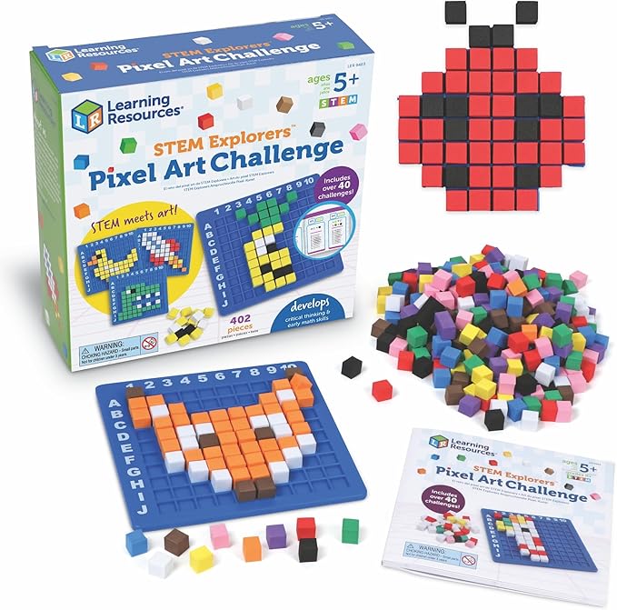 Learning Resources STEM Explorers Pixel Art Challenge - Science Kits & STEM Activities for Kids, Pattern Blocks, Fine Motor Skills, Math Manipulatives, Sorting and Counting, Gifts for Boys and Girls