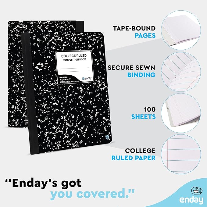 Enday Composition Notebook College Ruled (48 Pack) - Marble Composition Notebook, College Ruled Composition Notebook, Composition Notebook Bulk, 100 Sheets Composition Books for School and Office