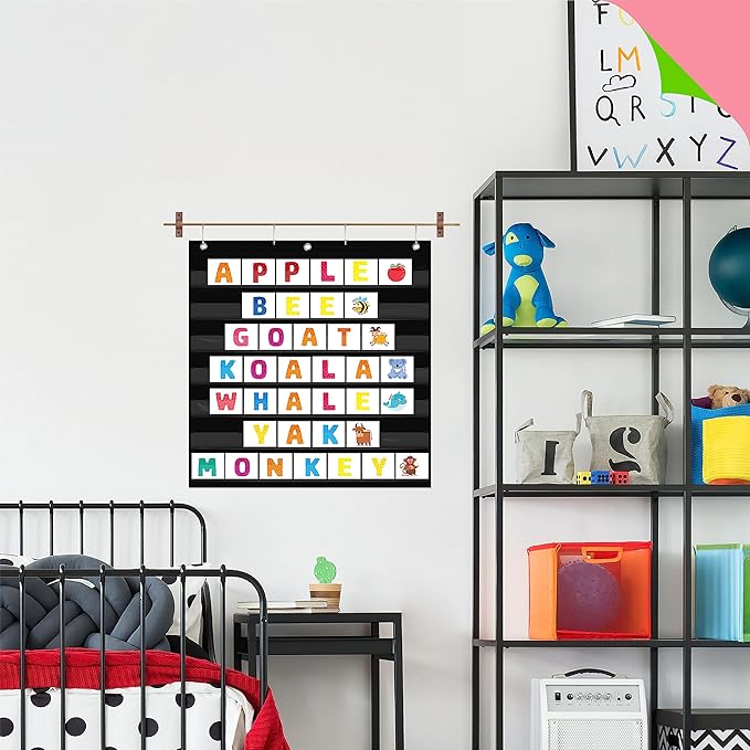 Daily Schedule Pocket Chart, Class Schedule with 7 Clear Pockets Plus 3 Over Door Hangers for Classroom Home School Schedule Organization & Time Management-Fits 3.5” Sentence Strips & Word Cards
