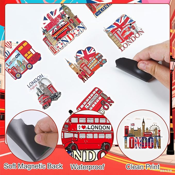 Wxiben London Fridge Magnets Gifts - 16Pcs London Souvenirs Gift City Travel Magnetic Refrigerator United Kingdom Red Phone Box Fridge Magnetic Stickers for Home Kitchen Office Locker Traveler Tourist