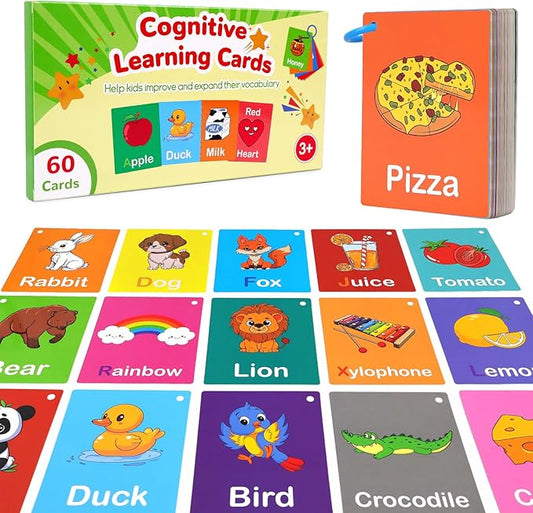 Toddler Learning Flash Cards, 60 PCS Double Sides Flashcards for Alphabets, Numbers, Colors, Shapes, Sight Words, Baby Cognitive Flashcards for Kids, Preschool Kindergarten Learning Activities