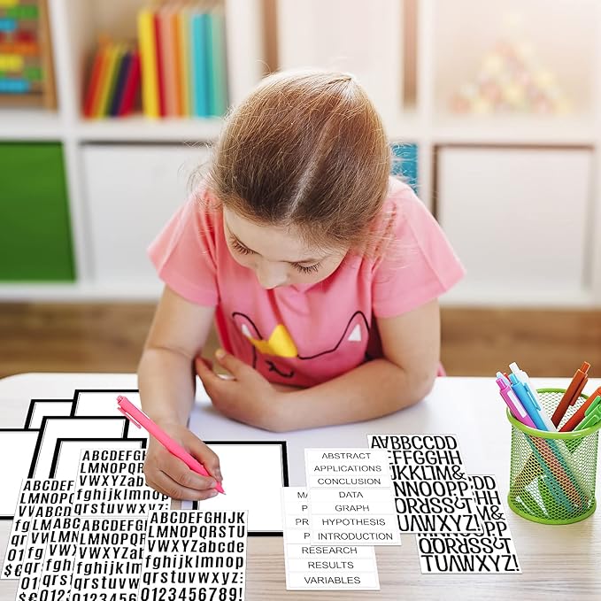 PerKoop 36 Sheets Science Fair Board Poster Boards Supplies 24 Self Adhesive Presentation Subtitles 4 Science Fair Project Titles 8 Personalized Letter Sticker for Classroom(Black)