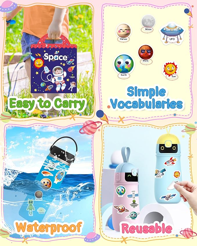 Benresive Reusable Sticker Book for Toddlers, Travel Stickers for Kids, Toddler Crafts Activities Toys, Birthday Gifts for Boys & Girls - Space
