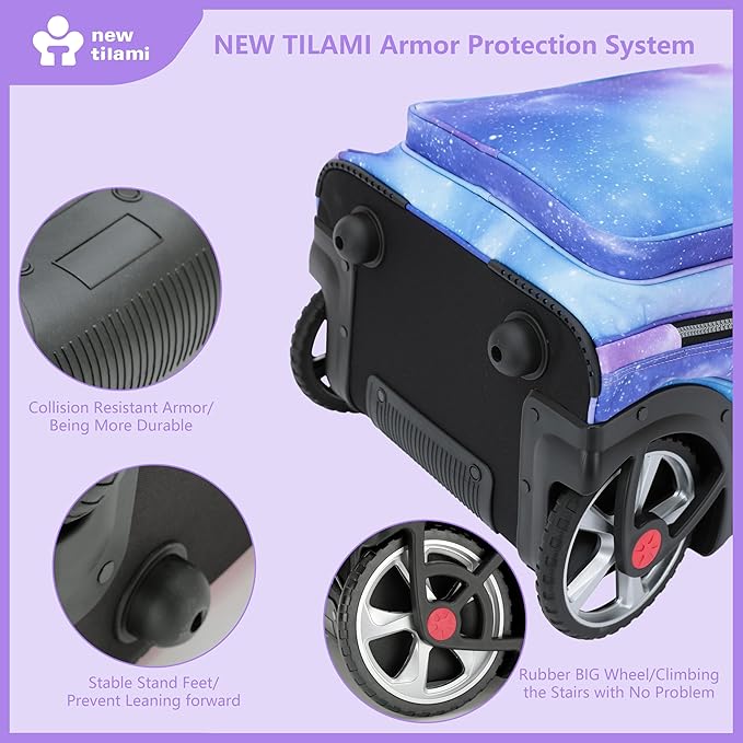NEW TILAMI 20" Rolling Backpack for Teens Adults, Climbing Stairs Waterproof Backpack with Wheels for School Business Trave Camping with Laptop Compartment, Fit 17 Inch Laptop, Purple - Blue Fade