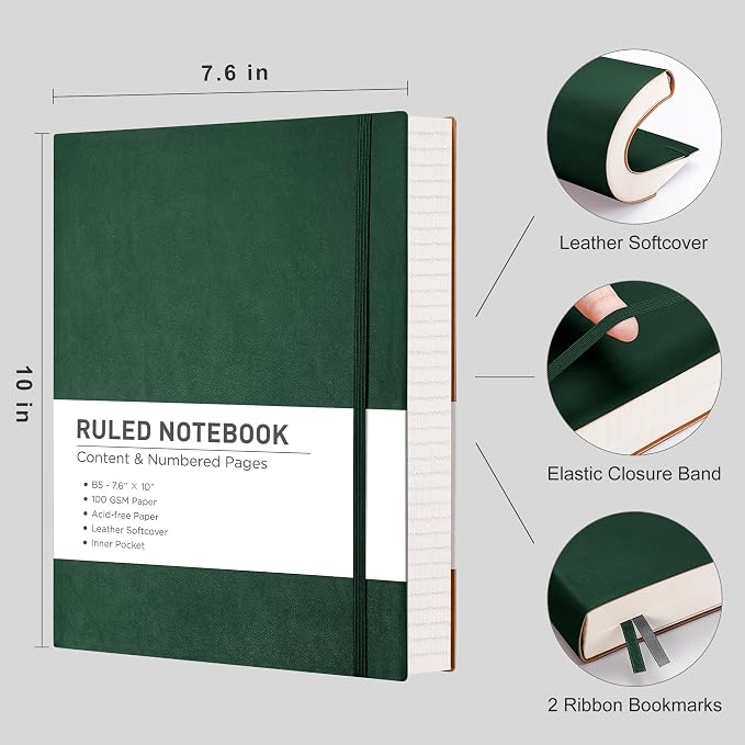 RETTACY Lined Journal Notebook, 204 Numbered Pages per Pack, B5 7.6" × 10"
