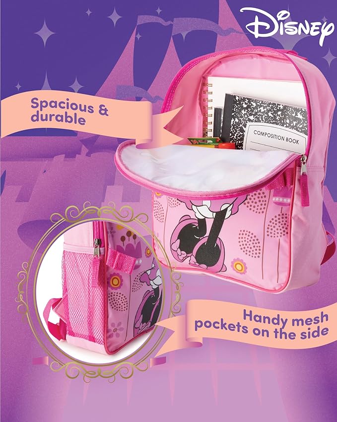 Fast Forward Minnie Mouse Kids Backpack and Lunch Box Set - 14" Girls Backpack with Lunch Box for Preschool and Kindergarten, Minnie Pink