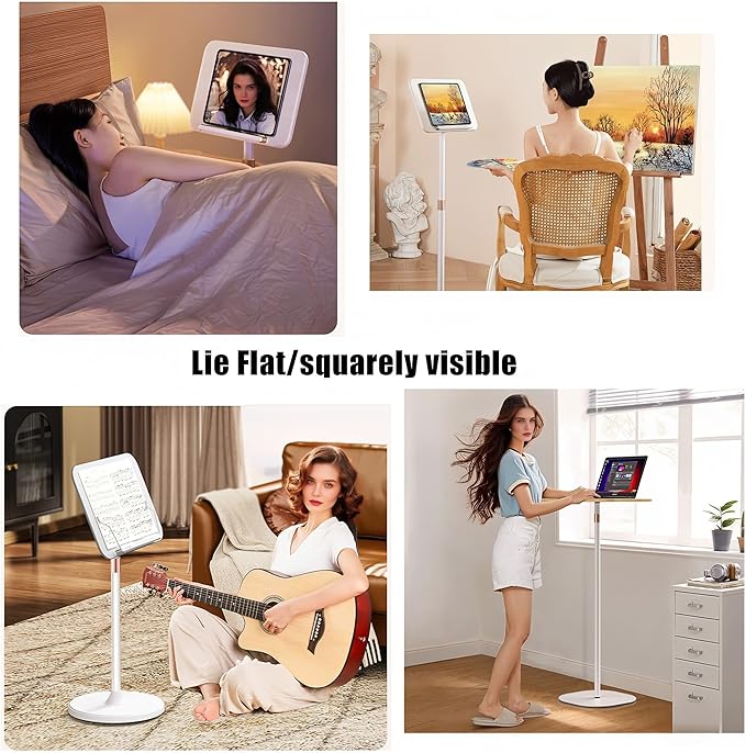 Adjustable Standing Book Stand,Book Reading Stands,Wood Music Sheet，Podium& Bible& Cookbooks Display Stands.Goodbye to Head Down Fatigue Adjustable Viewing Angle (White, 63in)