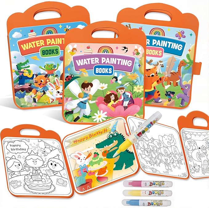 Bresdim Magic Water Coloring Book for Kids, 3Pack Reusable Mess Free Water Painting Book, Educational Toddler Toys for Travel & Home, Safe Non-Toxic Art Activity for Ages 1-3-8