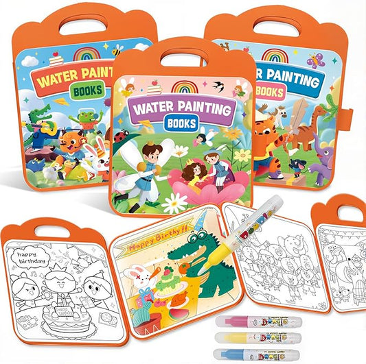 Bresdim Magic Water Coloring Book for Kids, 3Pack Reusable Mess Free Water Painting Book, Educational Toddler Toys for Travel & Home, Safe Non-Toxic Art Activity for Ages 1-3-8