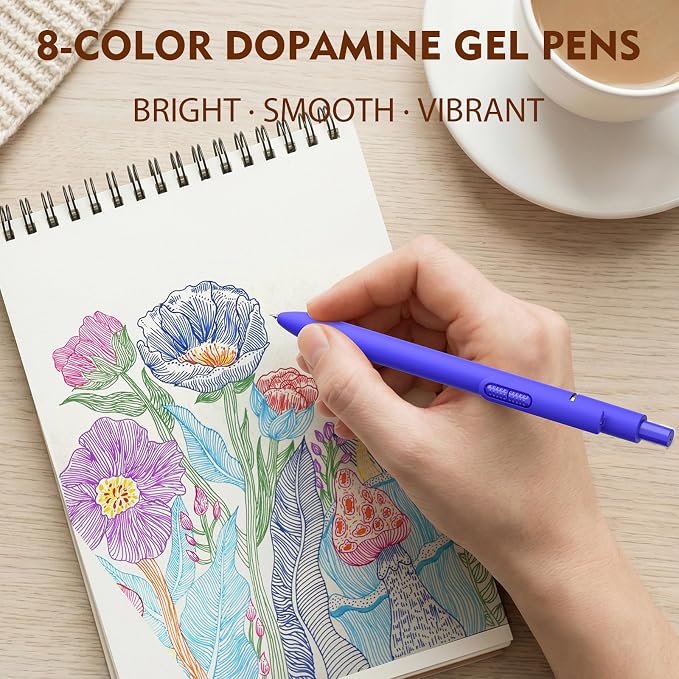 Hiacry 8Pcs Colorful Gel Pens - 0.7MM Fine Point Colored Ink Fidget Pens | Smooth Writing Quick-Dry Pens, No Bleed, Journaling,Note Taking, Coloring, Drawing, School, Office, Men & Women ( Dopamine ）