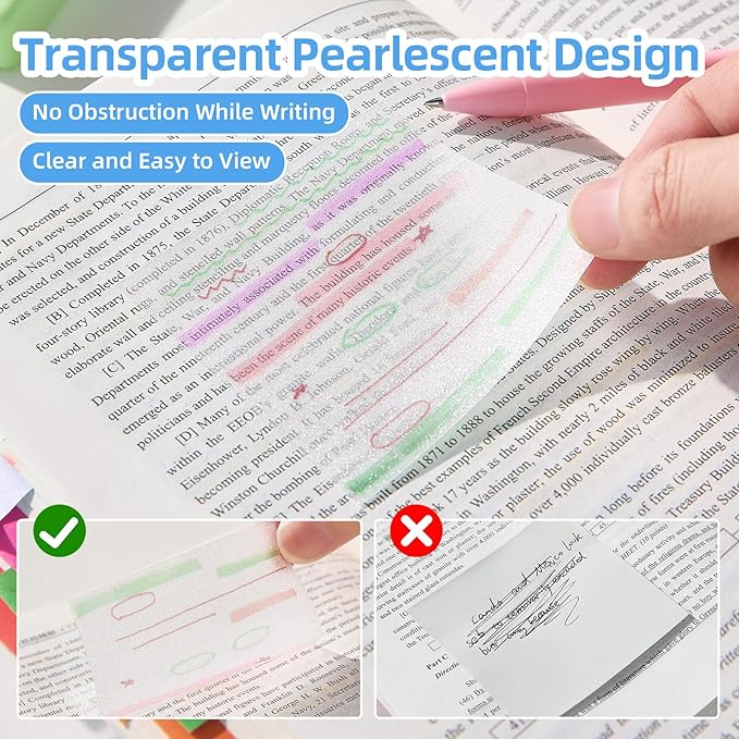 Clear Transparent Self-Adhesive Sticky Notes with Tabs, 3x3 Inches 800 Sheets of Translucent Paper for Bible Study & Indexing, See-Through, Waterproof & Repositionable, No Fading