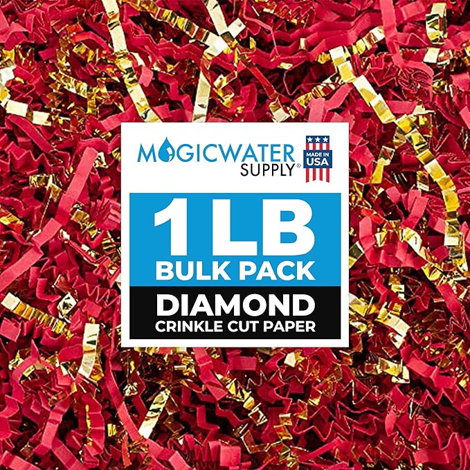 MagicWater Supply - 1 LB - Red & Gold - Crinkle Cut Paper Shred Filler great for Gift Wrapping, Basket Filling, Birthdays, Weddings, Anniversaries