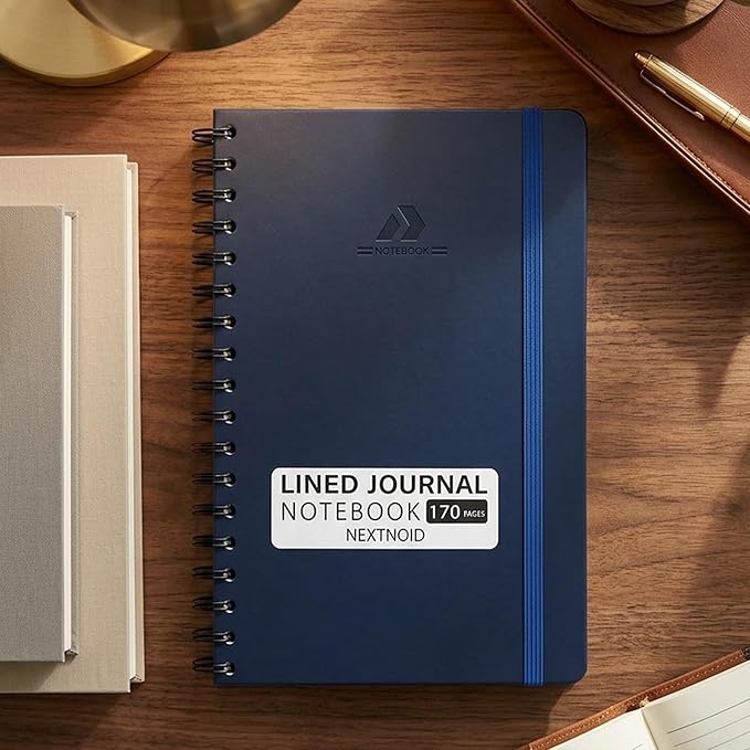 Nextnoid Lined Spiral Notebook Journal For Women & Men - A5(5.8" x 8.3") 170 Pages, Hardcover Notebooks for Work & Note Taking, College Ruled Journals for Writing - Navy Blue