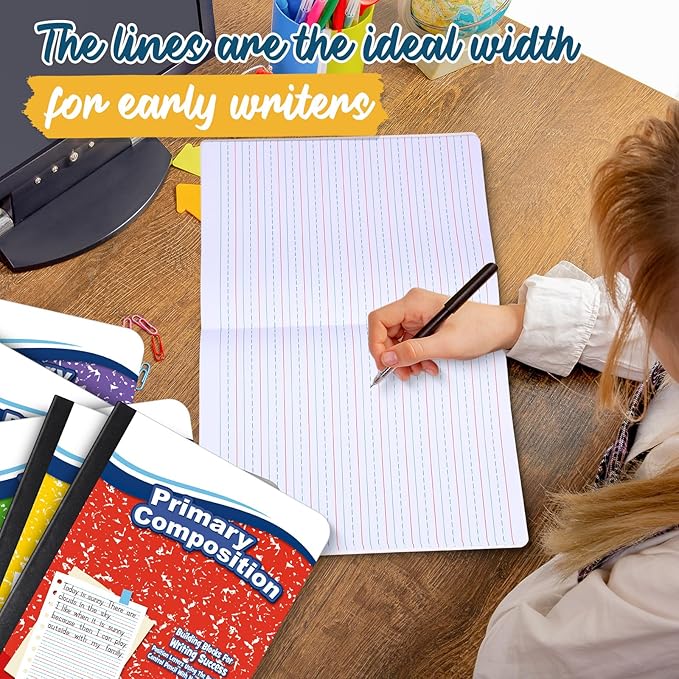 Watersay 60 Pack Primary Ruled Composition Notebook, Grade K-2 Journal 50 Sheets, 7-1/2" x 9-3/4" Primary Composition Book Writing Notebook for Kids Kindergarten Preschool 1st 2nd Grad (Multicolor)