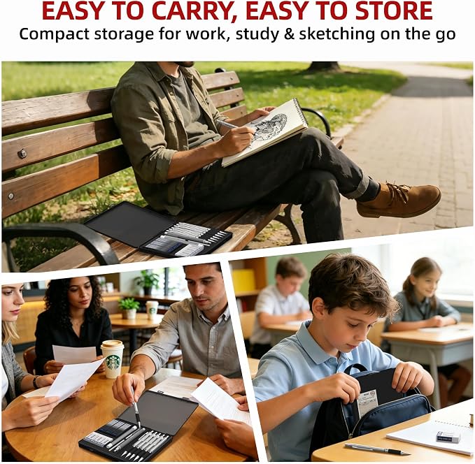 WUO 0.5 mm Mechanical Pencil Set with Eraser Pen Storage Case, 6 PCS | Metal Drafting Pencils, 360 HB Lead Refills, 3x4B Erasers, 12 Eraser Refills for School Artist Writing Drawing Sketching