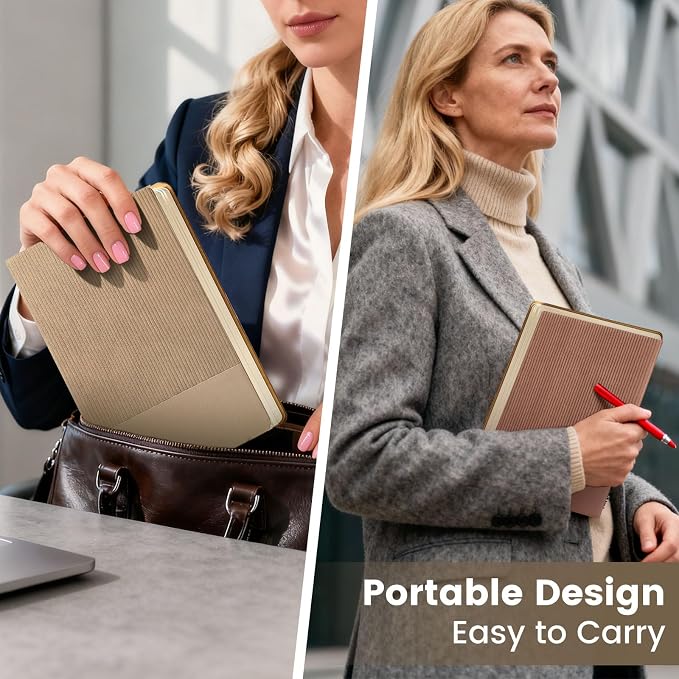 Dotted Journal Notebook Soft Cover PU Leather Journaling Notebooks for Women Men Writing Work Office School 160 Pages 100 GSM Thick Paper A5 Dotted 80 Sheets 5.79"x8.27", Khaki