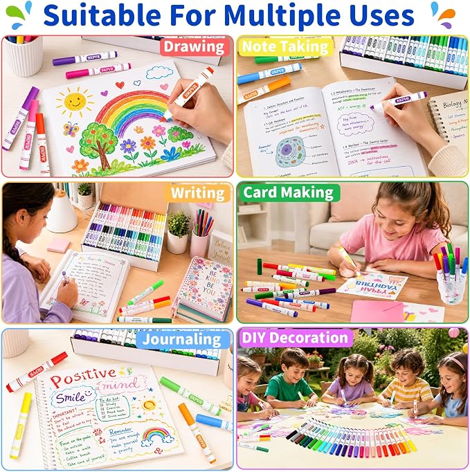 Markers Bulk, 144 Washable Markers for Kids Classroom, 24 Colors