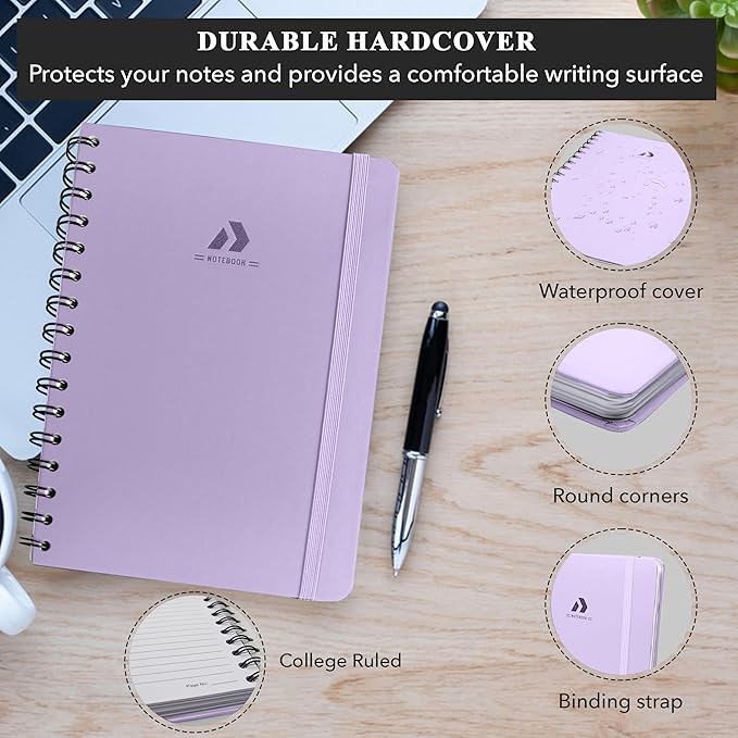 Nextnoid Lined Spiral Notebook Journal For Women & Men - Hardcover A5 Notebook 170 Pages, Journaling Notebooks for Work & Note Taking Writing Journal - Purple