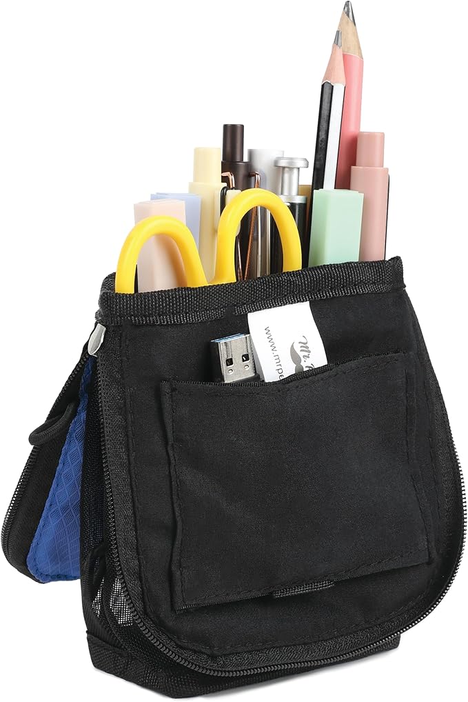 Mr. Pen- Standing Pencil Case Pouch, Sit & Lay Mesh-View Design, Black & Blue, Interior Pocket & 2 Elastic Binder Loops, Cute Pencil Case for Girls and Boys