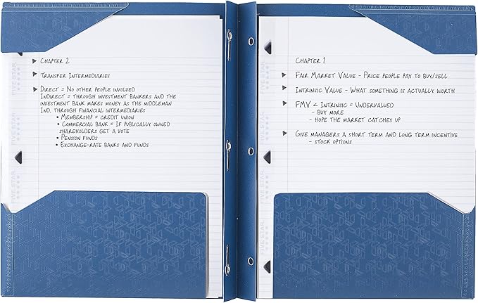 Five Star 2-Pocket Folder, Plastic Folder with Stay-Put Tabs and Prong Fasteners, Holds 8-1/2" x 11" Paper, Pacific Blue (72115)