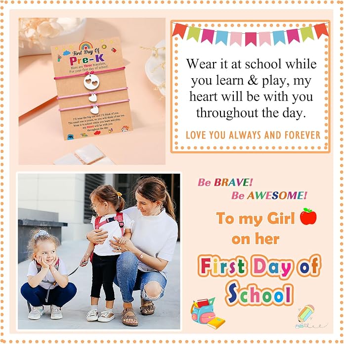 3PCS First Day of Preschool/Kindergarten/1st Grade Gift, Back to School Bracelets Set for 3
