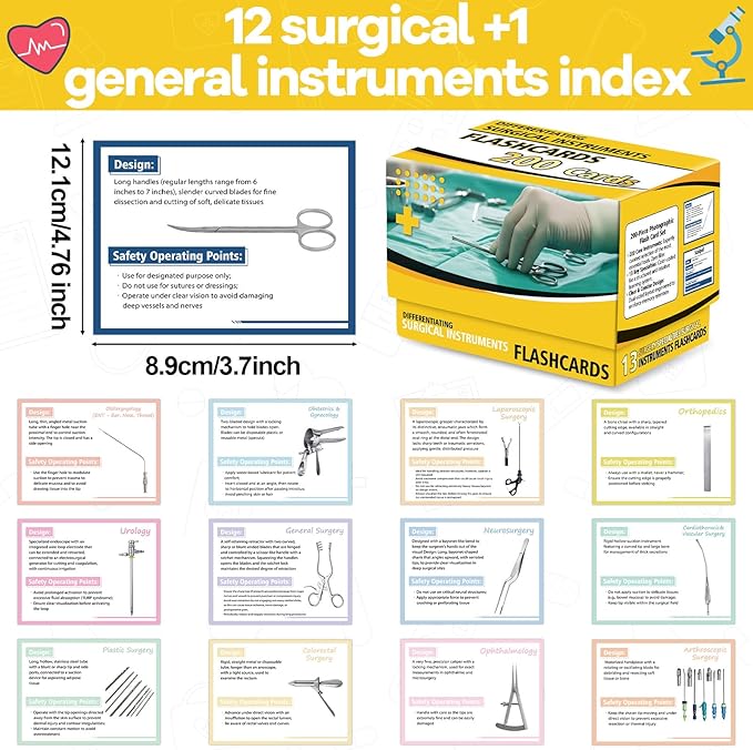 200Pcs Surgical Instruments Flashcards Technology Cards of 13 Specialties CST & CRCST Prep Instrument Index Card for Technologists Exam Medical Students Operating Room Nurses Surgical Gift Accessory