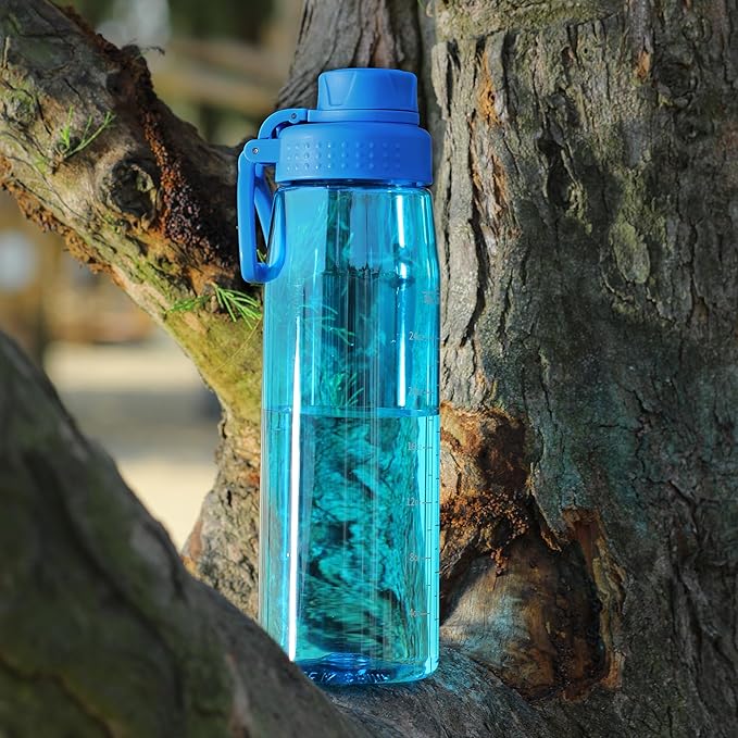 32oz Clear Water Bottle - BPA-Free Tritan Plastic, Fast Flow Spout Lid, Wide Mouth & Leakproof Design Hiking Water Bottle Suitable for Travel, Outdoors, Gym, Travel, Home, School(Blue)