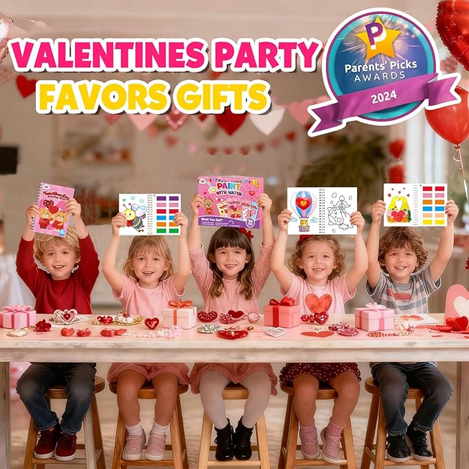 ZMLM 24 Water Coloring Books for Kids Party Favors - Bulk Mini Coloring Books for Kids Ages 4-8,Small Birthday Goodie Bag Stuffers School Teacher Return Gift Art Crafts Classroom Prizes (Valentines)